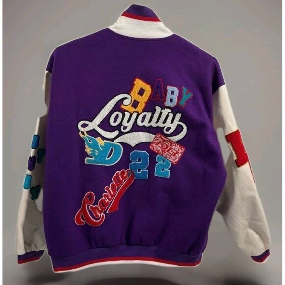 Dababy x BoohooMAN Oversized Loyalty Varsity Purple Bomber Jacket XS NWT A500 - Picture 8 of 13